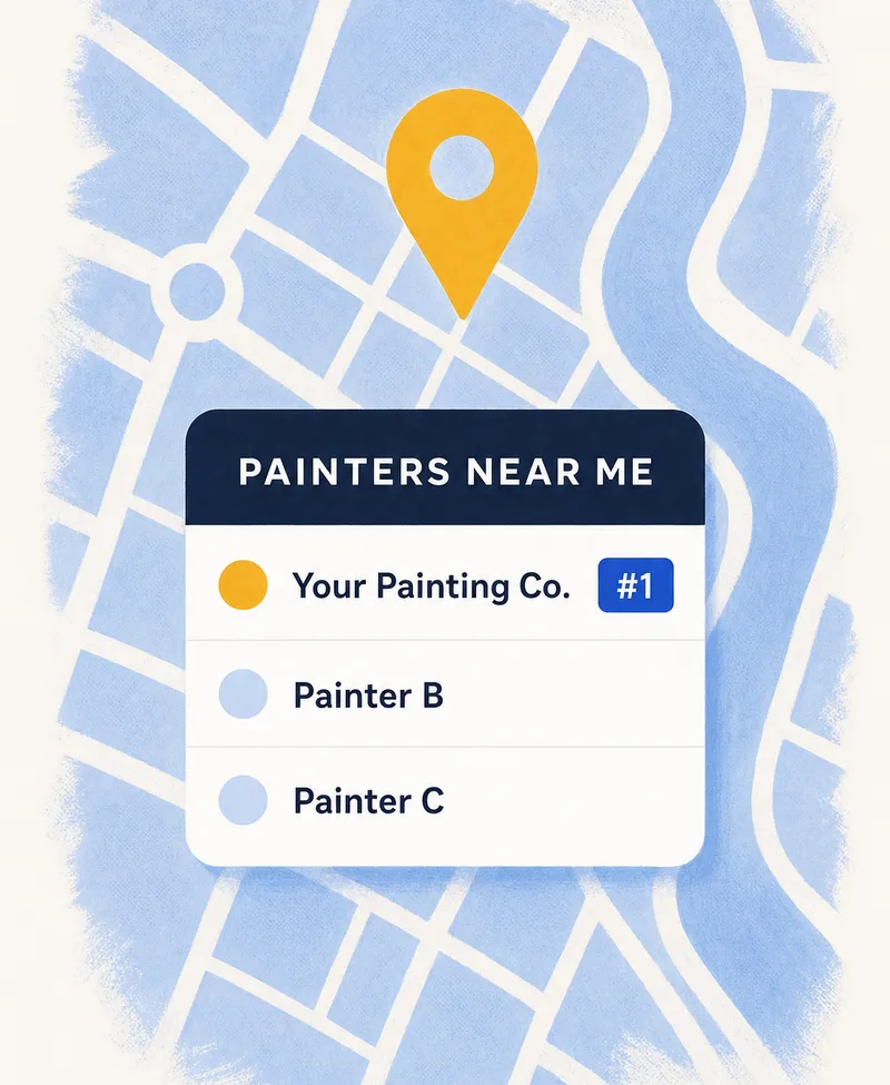 A map pack card listing three painting companies with reviews, your company first