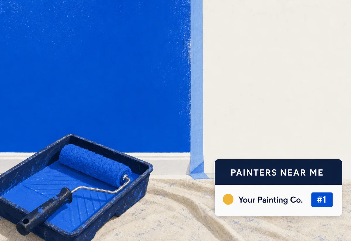 A painted wall with a search result card ranking a painting company first